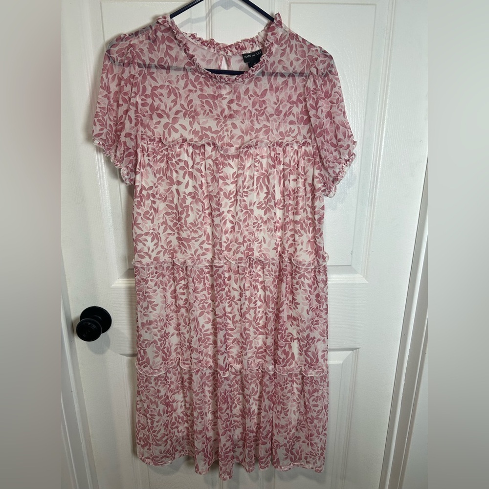 KATE and LILY Pink Leaf Print Blouse